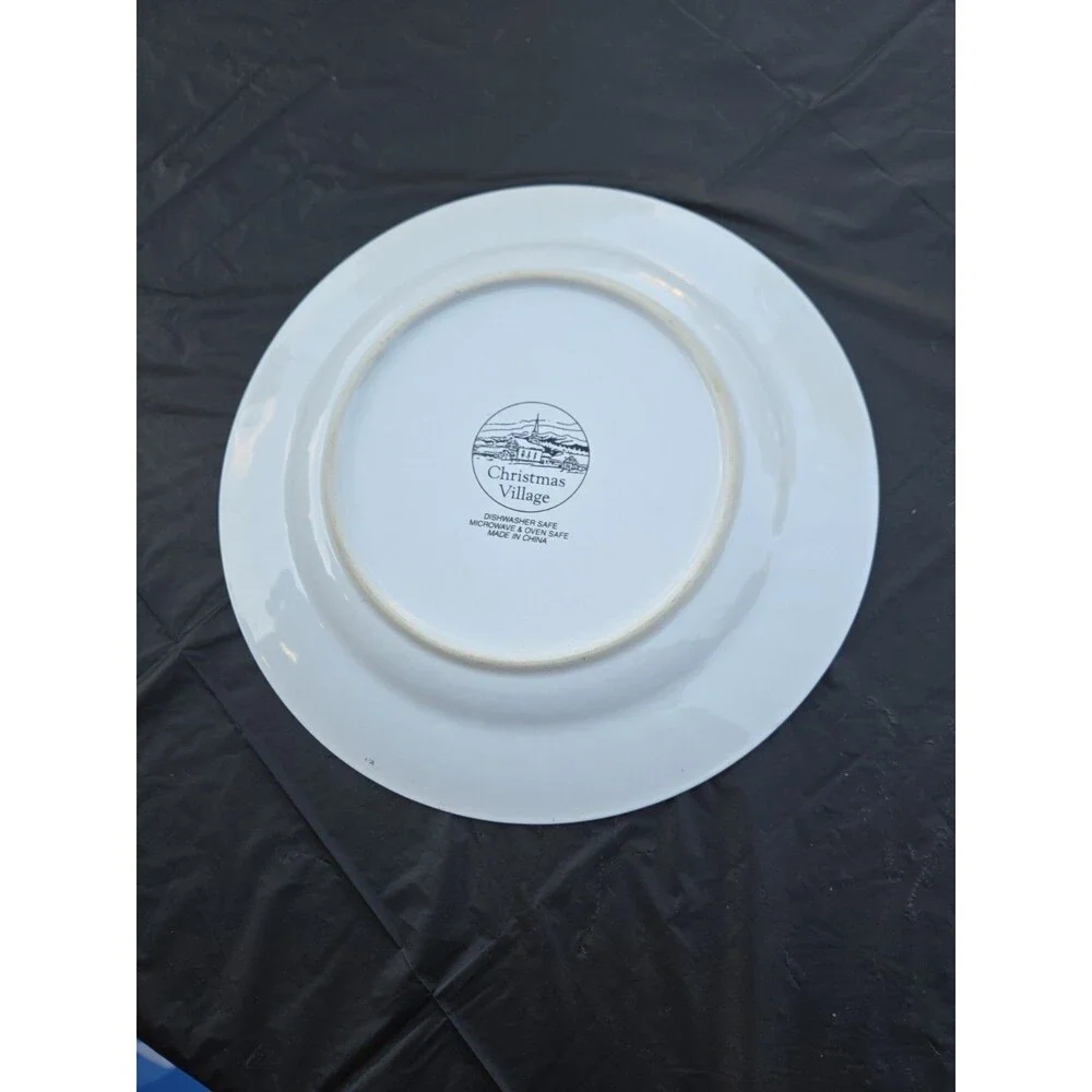 Christmas Village Snowman Snowflake Ceramic Dinner Plates 10.5